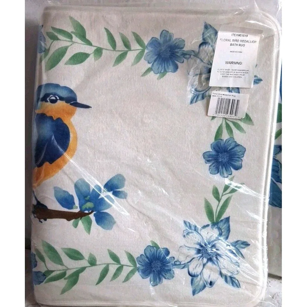 Vintage 7pc Blue Song Bird Floral Matching Full Bedding & Bath Set Y2k